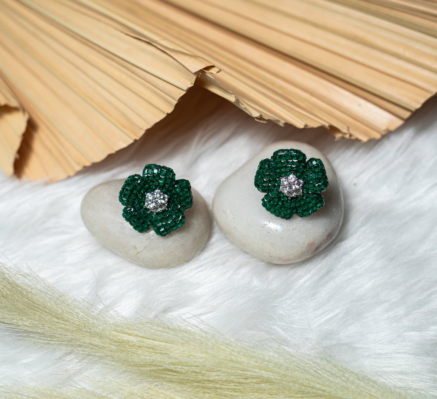 Flora Emerald Studs