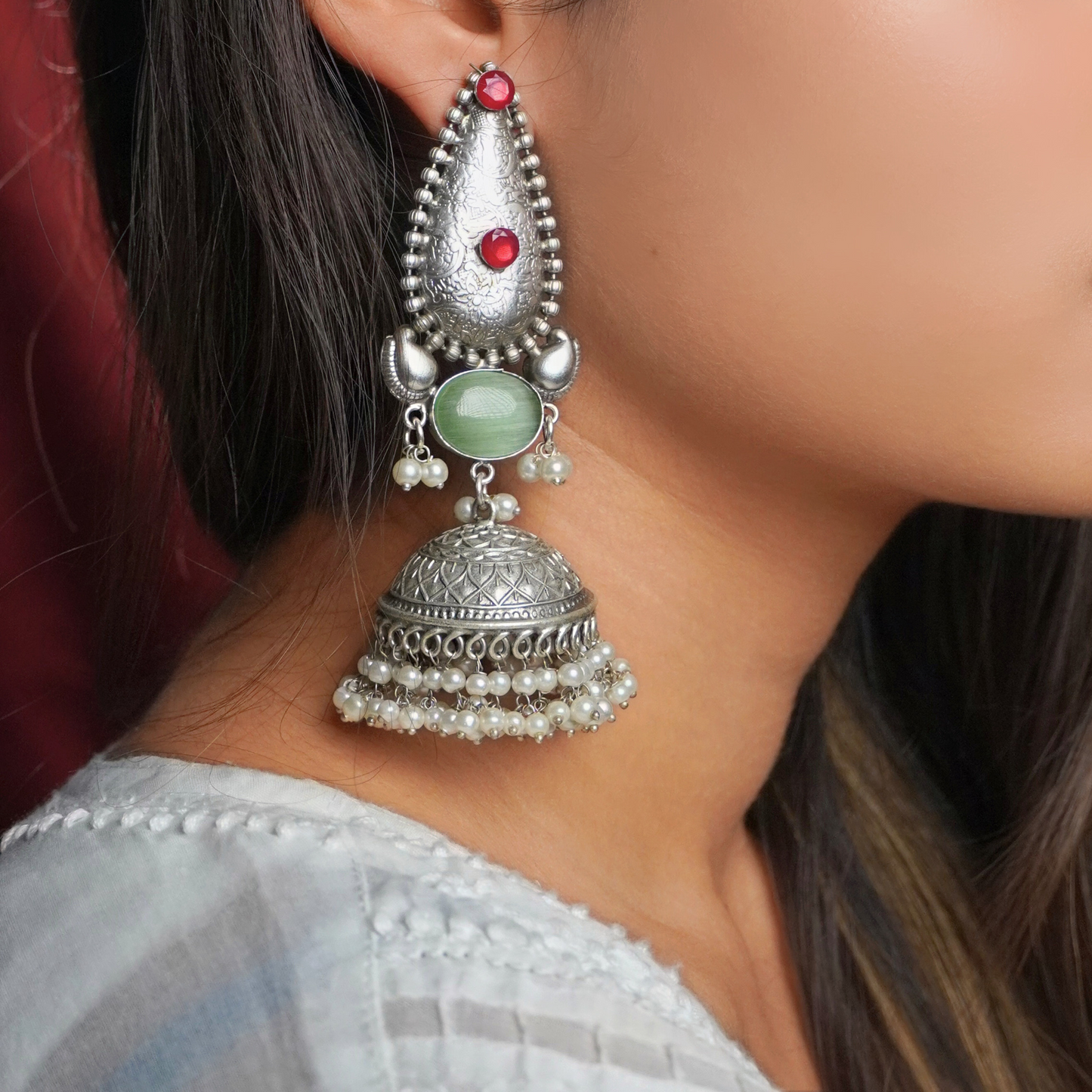 Temple Silver Jhumkis