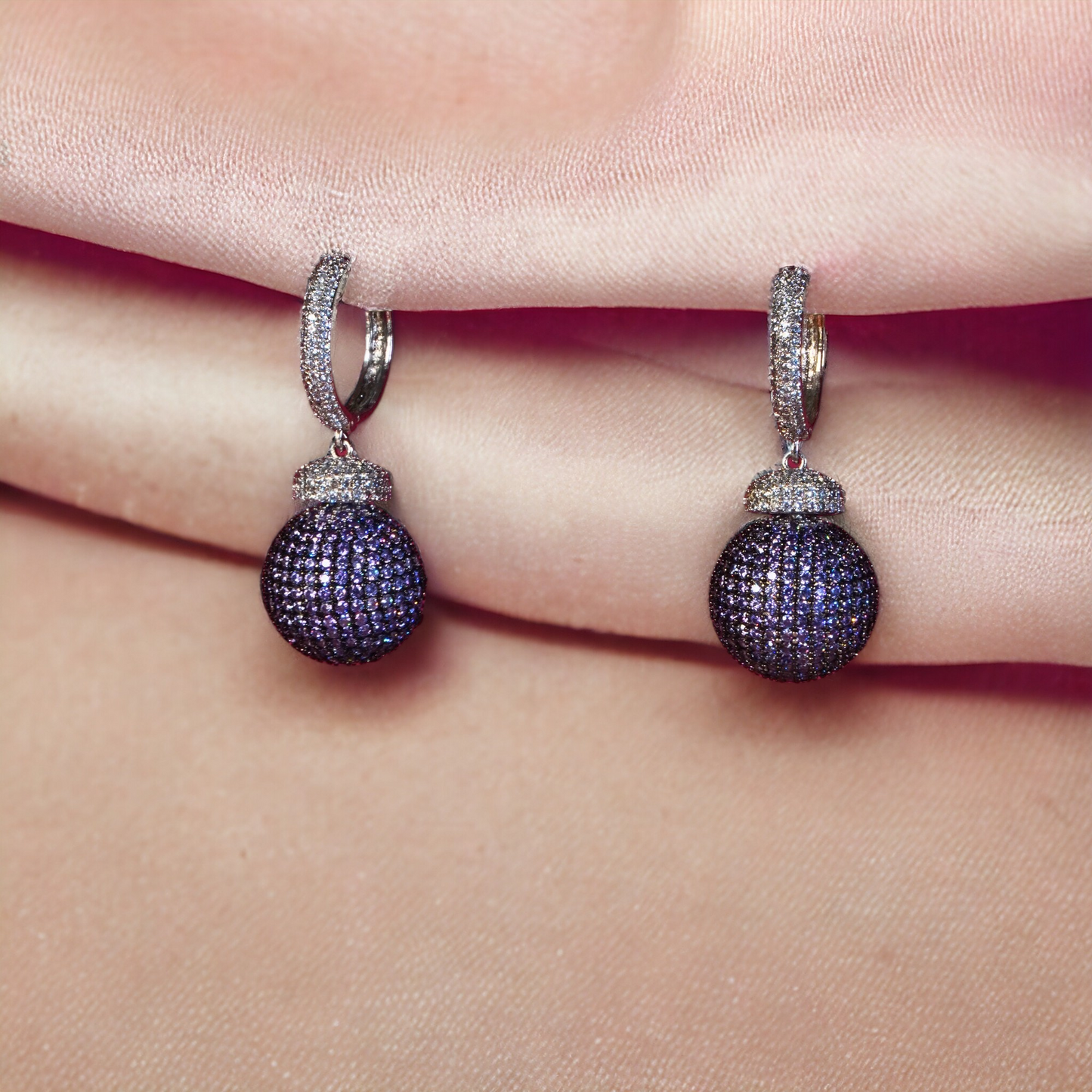 Violet Crystal Ball Earrings