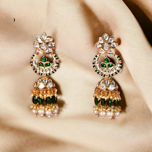 Ruby Green Pearl Polki Jhumkis