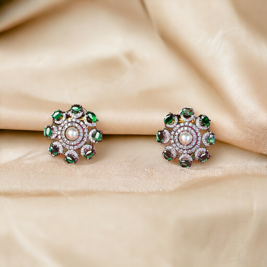 Flora Green Pearl CZ Studs