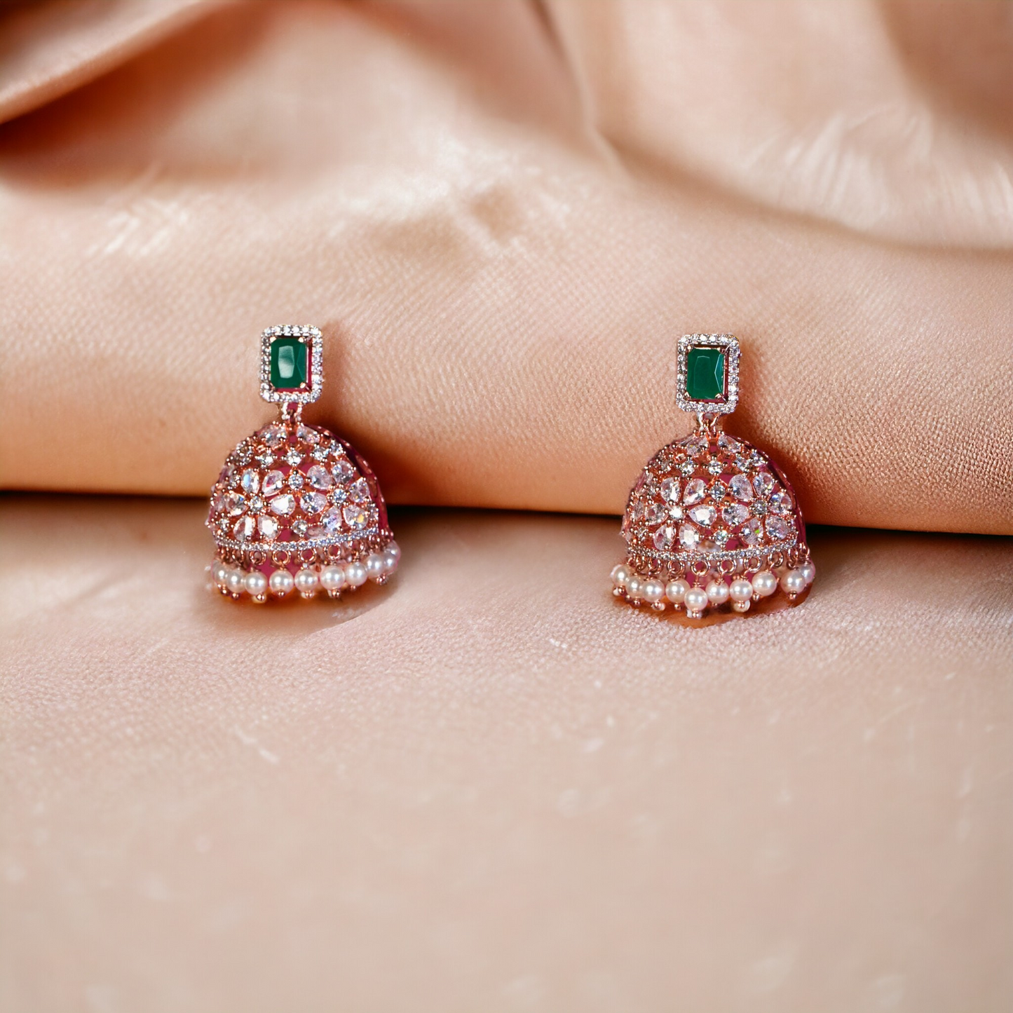 Green Pearl Jhumkis